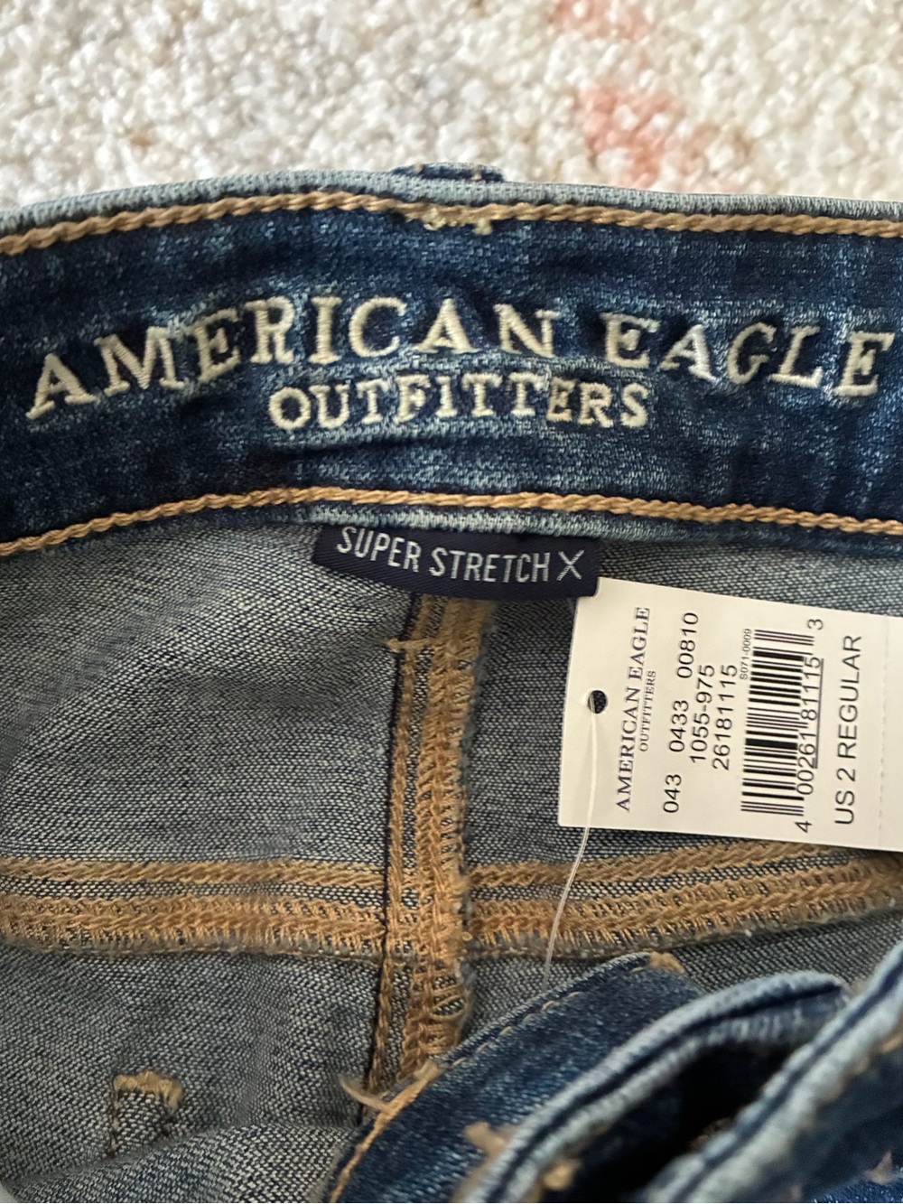 American Eagle Outfitters Dark Wash Distressed Super Stretch Skinny Jeans - Picture 2 of 5